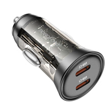 Заредете изображение във визуализатора на галерията – Borofone Car charger BZ26B Discovery - 2xType C - PD 45W 3A transparent-black
