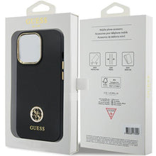 Заредете изображение във визуализатора на галерията – Guess GUHCP13LM4DGPK case for iPhone 13 Pro / 13 - black Silicone Logo Strass 4G
