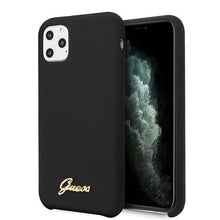 Заредете изображение във визуализатора на галерията – Guess GUHCN65LSLMGBK iPhone 11 Pro Max black/czarny hard case Silicone Vintage Gold Logo
