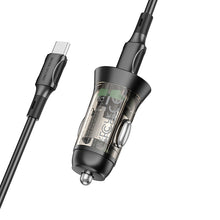 Заредете изображение във визуализатора на галерията – Borofone Car charger BZ26A Shadow - USB + Type C - PD 43W 3A with Type C to Type C cable transparent-black
