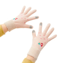 Заредете изображение във визуализатора на галерията – Women's winter telephone gloves with a snowman and a Christmas tree - beige
