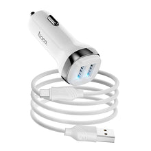 Заредете изображение във визуализатора на галерията – HOCO car charger 2x USB A + cable USB A to Type C 2,4A Z40 white
