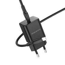 Заредете изображение във визуализатора на галерията – Borofone Wall charger BN13 Safety GaN - Type C - PD 30W with Type C to Lightning cable black
