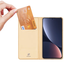 Заредете изображение във визуализатора на галерията – Dux Ducis Skin Pro Case Xiaomi 13 Flip Card Wallet Gold Stand
