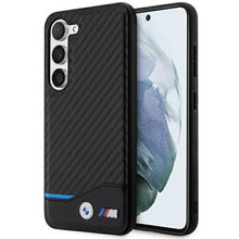Заредете изображение във визуализатора на галерията – Original faceplate case BMW BMHCS23S22NBCK for SAMSUNG S23 (Carbon Case Bottom Horizontal Blue Line and Metal Logo / black)
