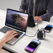 Заредете изображение във визуализатора на галерията – Joyroom charger GaN 67W 4 ports (2x USB, 2x USB C) black (TCG02) + cable USB C - USB C 100W 1.2m
