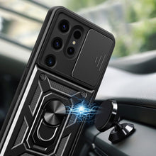 Заредете изображение във визуализатора на галерията – Hybrid Armor Camshield case for Samsung Galaxy S24 Ultra armored with camera cover - black
