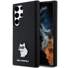 Заредете изображение във визуализатора на галерията – Karl Lagerfeld Silicone Choupette Metal Pin case for Samsung Galaxy S23 Ultra - black

