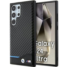 Заредете изображение във визуализатора на галерията – Original Case BMW Leather Carbon BMHCS24L22NBCK for Samsung Galaxy S24 Ultra Black
