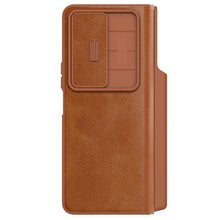 Заредете изображение във визуализатора на галерията – Nillkin Qin Leather Pro Case for Samsung Galaxy Z Fold 4 cover with camera cover and stylus holder brown
