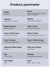 Заредете изображение във визуализатора на галерията – Joyroom powerbank 30W 10000mAh with built-in Lightning and USB-C cables black (JR-PBC06)
