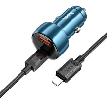 Заредете изображение във визуализатора на галерията – HOCO car charger USB QC 3.0 + Type C + cable Type C to Apple Lightning 8-pinPD 48W Leader Z50 metal grey
