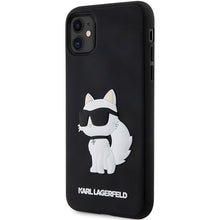 Заредете изображение във визуализатора на галерията – Original Pouch KARL LAGERFELD hardcase Rubber Choupette 3D KLHCN613DRKHNK for Iphone 11/ Xr Black
