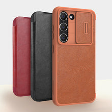 Заредете изображение във визуализатора на галерията – Nillkin Qin Leather Pro Case for Samsung Galaxy S23 Flip Cover Camera Cover Black
