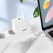 Заредете изображение във визуализатора на галерията – Borofone Wall charger BN11 Imperial - USB + 2xType C - QC 3.0 PD 100W with Type C to Type C cable white
