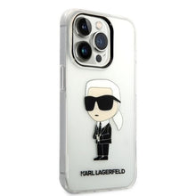 Заредете изображение във визуализатора на галерията – Original Pouch KARL LAGERFELD  Ikonik Karl Lagerfeld KLHCP14LHNIKTCT for Iphone 14 Pro transparent
