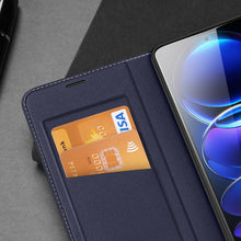Заредете изображение във визуализатора на галерията – Dux Ducis Skin X2 case for Xiaomi Redmi Note 12 Pro+ flip cover wallet stand blue
