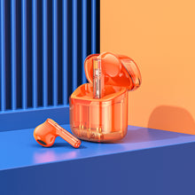 Заредете изображение във визуализатора на галерията – Borofone TWS Bluetooth Earphones BW23 Crystal Bean Transparent Edition Orange
