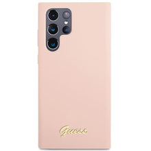 Заредете изображение във визуализатора на галерията – Guess GUHCS23LLSLMGPP S23 Ultra S918 pink/pink hardcase Silicone Script Metal Logo
