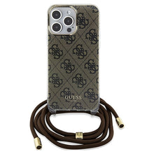 Заредете изображение във визуализатора на галерията – Original faceplate case GUESS GUHCP15XHC4SEW for iPhone 15 Pro Max (Crossbody Cord 4G Print / brown)
