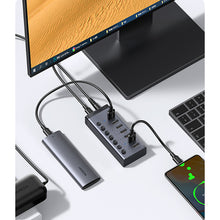 Заредете изображение във визуализатора на галерията – Ugreen multifunctional HUB 7in1 USB Type C - 7x USB Type A 3.0 PD DC 12V gray (CM481)
