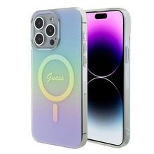 Заредете изображение във визуализатора на галерията – Original Case GUESS IML Iridescent Magsafe hardcase GUHMP15XHITSQ for Iphone 15 Pro Max turquoise
