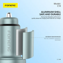 Заредете изображение във визуализатора на галерията – Foneng Car charger C18 - USB + Type C - PD 30W 3A with Type C to Type C cable grey
