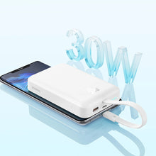 Заредете изображение във визуализатора на галерията – Baseus Magnetic Mini MagSafe 10000mAh 30W powerbank with built-in Lightning cable - white + Baseus Simple Series USB-C - USB-C 60W 0.3m cable

