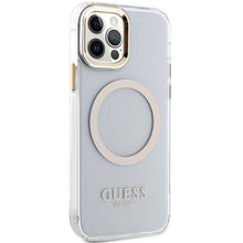 Заредете изображение във визуализатора на галерията – Original Case GUESS Metal Outline Magsafe hardcase GUHMP12MHTRMD for Iphone 12/12 Pro gold
