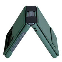 Заредете изображение във визуализатора на галерията – Nillkin Qin Vegan Leather Case for Samsung Galaxy Z Flip 4 cover made of ecological leather stand dark green
