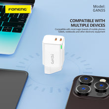 Заредете изображение във визуализатора на галерията – Foneng Wall charger GAN35 GaN - 2xType C - PD 35W 3A white
