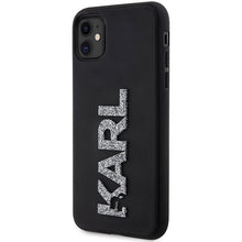 Заредете изображение във визуализатора на галерията – Original Pouch KARL LAGERFELD hardcase 3D Rubber Glitter Logo KLHCN613DMBKCK for Iphone 11/ Xr Black
