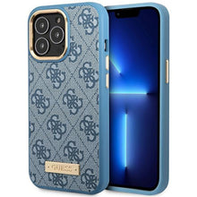 Заредете изображение във визуализатора на галерията – Guess GUHMP14LU4GPRB iPhone 14 Pro 6.1" blue/blue hard case 4G Logo Plate MagSafe
