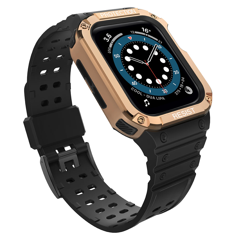 Protect Strap Band Band with Case for Apple Watch 7 / SE (41/40 / 38mm) Case Armored Watch Cover Black - TopMag