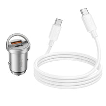 Заредете изображение във визуализатора на галерията – HOCO car charger 2 x USB QC3.0 18W + Type C PD 45W cable Type C for Type C Handy NZ10 silver

