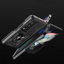 Заредете изображение във визуализатора на галерията – Hybrid Armor Camshield case for Samsung Galaxy Z Fold 4 armored case with camera cover black
