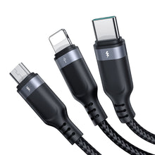 Заредете изображение във визуализатора на галерията – Joyroom Multi-Use Series 3-in-1 cable S-1T3018A18 Lightning USB-C micro USB 1.2m - black
