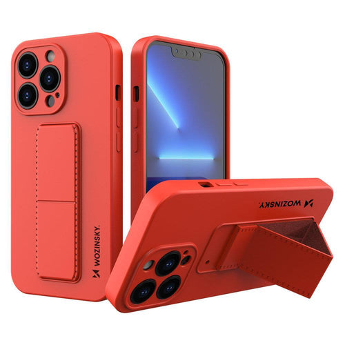 Wozinsky Kickstand Case silicone case with stand for iPhone 13 red - TopMag