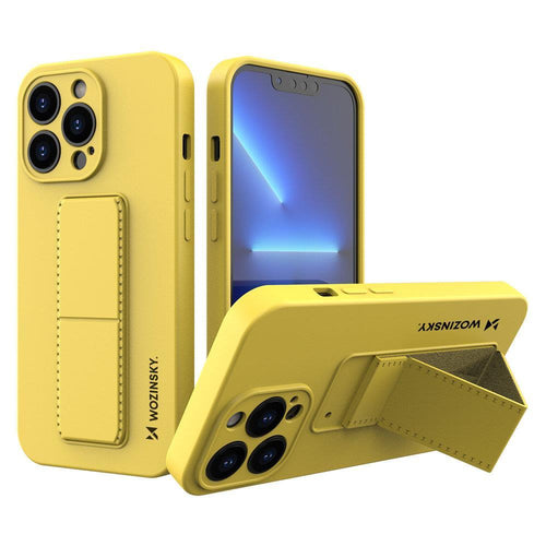 Wozinsky Kickstand Case silicone case with stand for iPhone 13 yellow - TopMag
