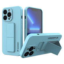 Заредете изображение във визуализатора на галерията – Wozinsky Kickstand Case silicone case with stand for iPhone 13 mini light blue - TopMag
