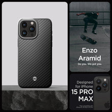 Заредете изображение във визуализатора на галерията – Spigen Enzo Aramid Mag Case with MagSafe for iPhone 15 Pro Max - Matte Black
