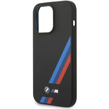 Заредете изображение във визуализатора на галерията – Case BMW BMHCP14L22SOTK iPhone 14 Pro 6.1" black/black Silicone Slanted Sttripes
