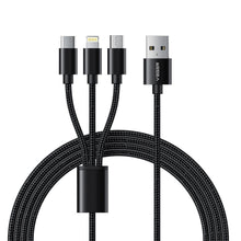 Заредете изображение във визуализатора на галерията – VEGER cable 3in1 USB A to Type C + Apple Lightning 8-pin + Micro 2A V303 1,2m black

