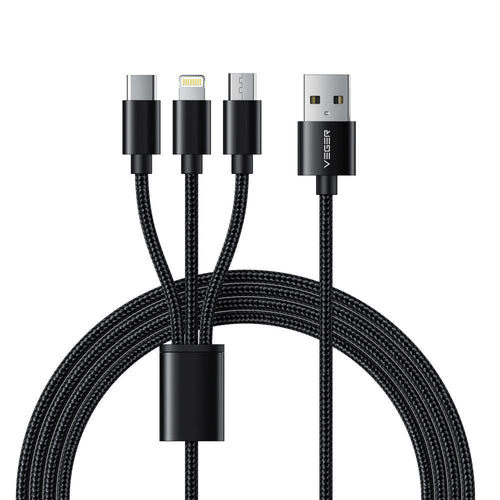 VEGER cable 3in1 USB A to Type C + Apple Lightning 8-pin + Micro 2A V303 1,2m black