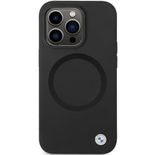 Заредете изображение във визуализатора на галерията – Original Case BMW Signature Liquid Silicone MagSafe BMHMP14SSILBK2 for Iphone 14 Pro Black
