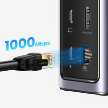 Заредете изображение във визуализатора на галерията – Ugreen Multifunction HUB 12in1 USB C USB HDMI DP RJ45 AUX SD TF gray (CM555)
