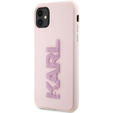 Заредете изображение във визуализатора на галерията – Original Pouch KARL LAGERFELD hardcase 3D Rubber Glitter Logo KLHCN613DMBKCK for Iphone 11/ Xr Pink
