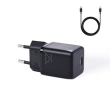 Заредете изображение във визуализатора на галерията – Joyroom small fast charger USB Type C PD 25W EU plug black + USB Type C - USB Type C cable (L-P251) - TopMag
