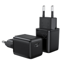 Заредете изображение във визуализатора на галерията – Joyroom small fast charger USB Type C PD 25W EU plug black + USB Type C - USB Type C cable (L-P251) - TopMag
