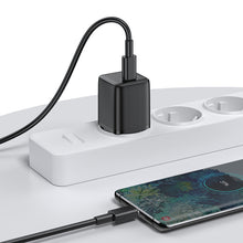 Заредете изображение във визуализатора на галерията – Joyroom small fast charger USB Type C PD 25W EU plug black + USB Type C - USB Type C cable (L-P251) - TopMag
